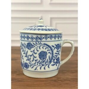 VTG Williams Sonoma IDG Japan Blue White Floral Porcelain Lidded Tea Coffee Cup